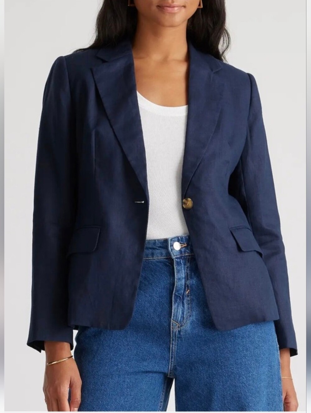 Quince Women's 100% European Linen Structured Blazer Navy XL Coastal Minimalist